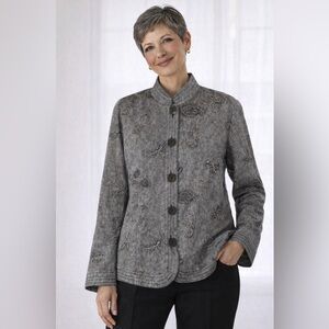 R-Q-T Embroidered Linen Blend Career Blazer Jacket Size 16